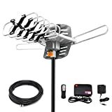 HDTV Antenna Amplified Digital Outdoor Antena 150 Miles Range, 360 Degree Rotation Wireless Remote, with 33FT Coax Cable - Support UHF / VHF / 1080p / 4K Ready -Tanpa Tiang