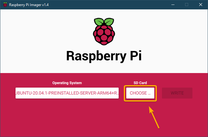 raspberry pi imager - pilih sd