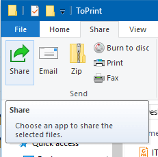 שתף כפתור סרט ב- Windows 10