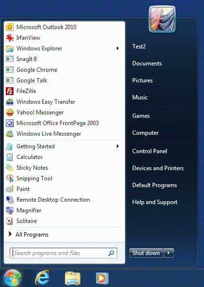 Windows Start izbornik prikvačene stavke sigurnosna kopija