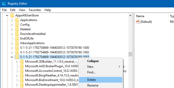 lähtestage Windowsi poe rakenduse register