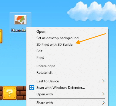 remova o menu de contexto do 3d builder