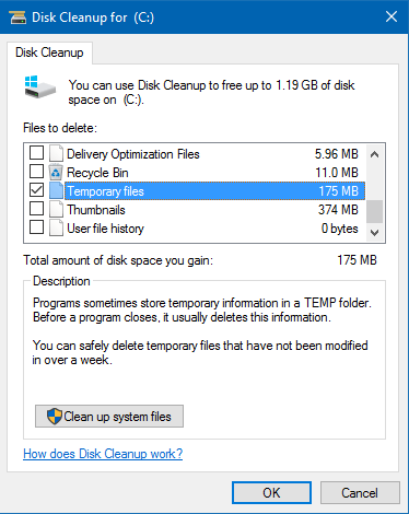 pembersihan disk menghapus semua file temp
