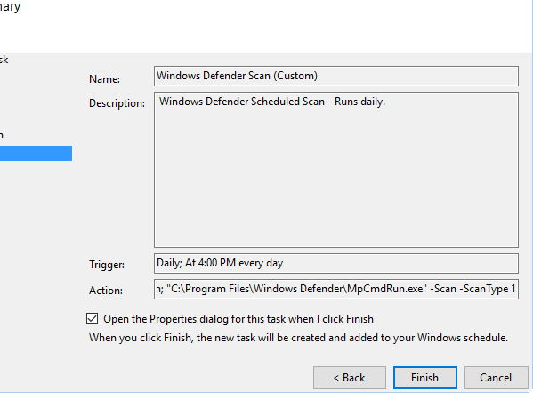 pianificazione della scansione di Windows Defender