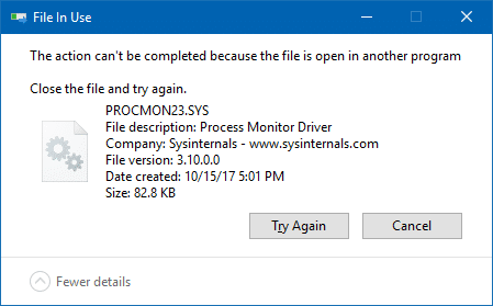 Nije moguće napisati PROCMON23.SYS