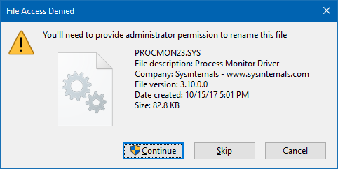 Nije moguće napisati PROCMON23.SYS