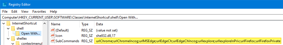 .url เปิดด้วยเมนูเบราว์เซอร์ที่แตกต่างกัน - Chrome Firefox ที่ไม่ระบุตัวตนขอบ